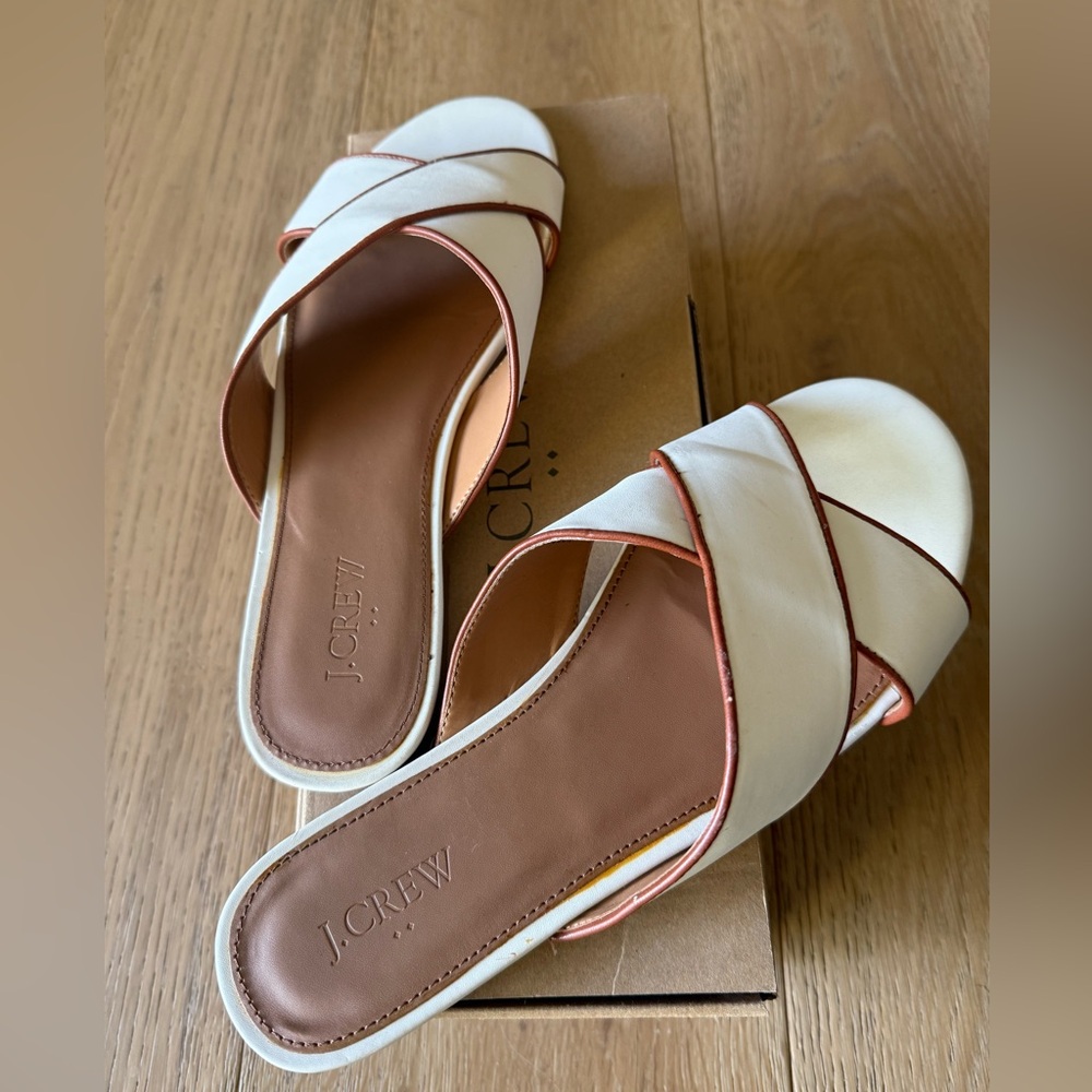 J. Crew Women's White and Tan Slide Sandals